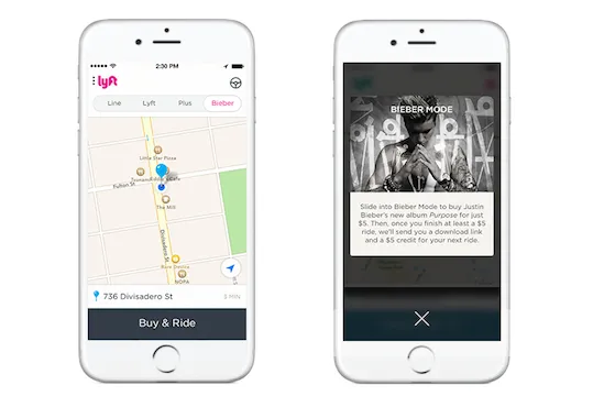 Uber对手Lyft推出打车送贾斯汀-比伯新专辑活动，推广专车服务